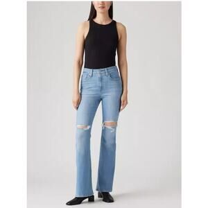 Levi's 726 High‎ Rise Flare Distressed Destroyed Raw Hem Lets Talk Jeans Size 34